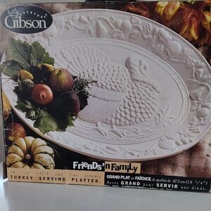 Gibson White Fine Ceramic 18 3/4" Turkey Serving Platter